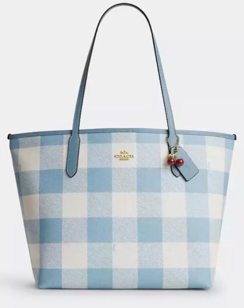 Coach City33 Checked Tote with Cherry Charm — hero