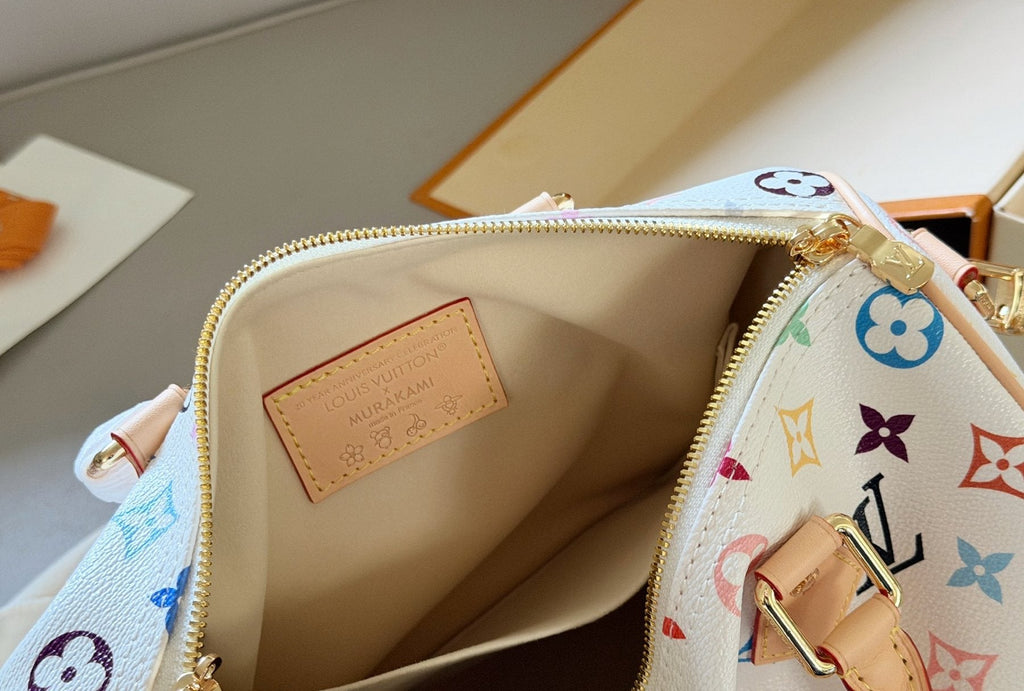 Louis Vuitton Speedy White Multicolor Monogram Satchel — detail