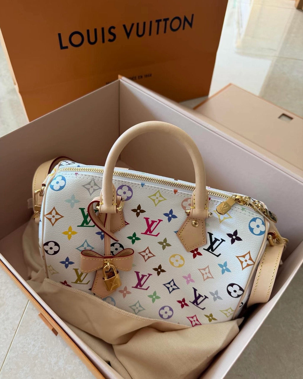 Louis Vuitton Speedy White Multicolor Monogram Satchel — hero