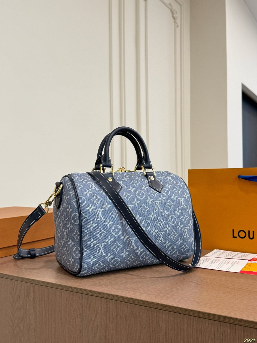 Louis Vuitton Speedy Blue-Gray Monogram Satchel — back