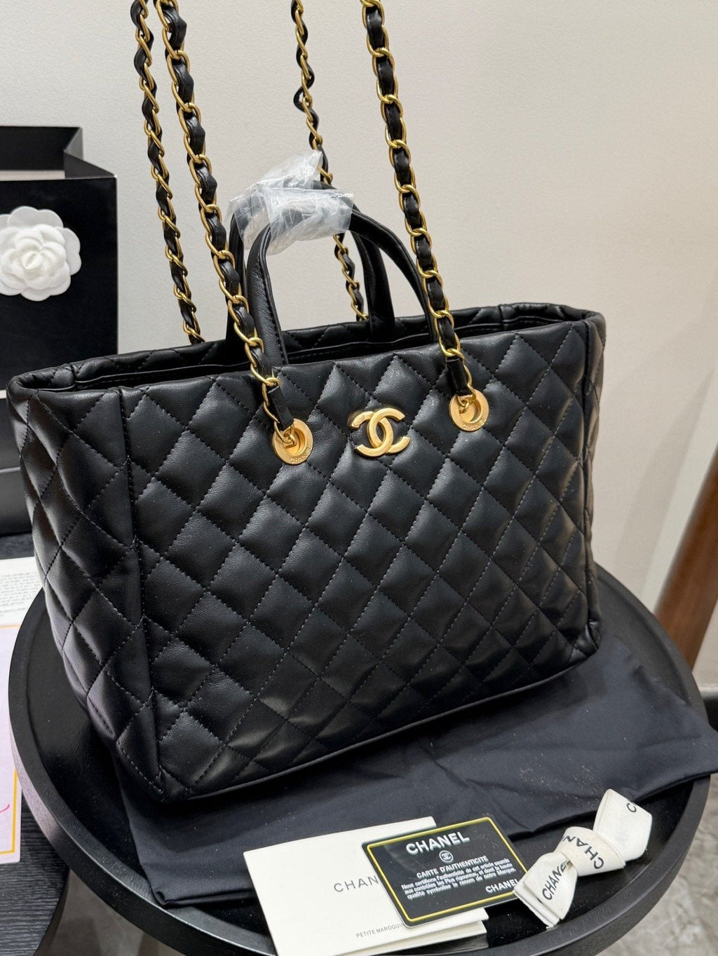 Chanel Diamond-Quilted Chain Tote — front