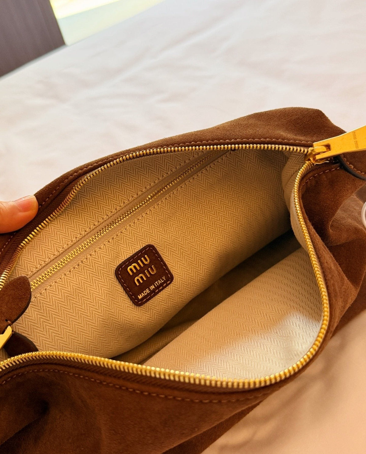 Miu Miu Soft Rectangular Zip-Top Shoulder Bag — detail