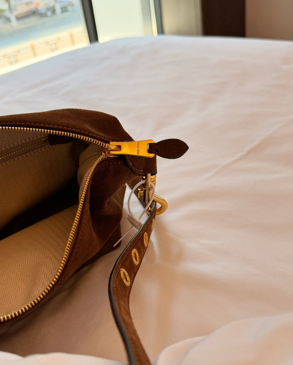 Miu Miu Soft Rectangular Zip-Top Shoulder Bag — detail