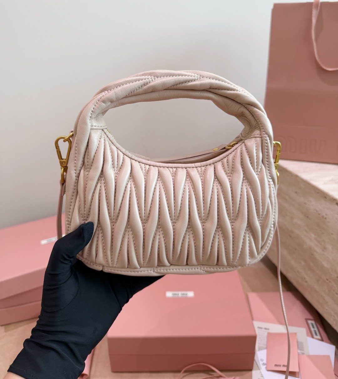 Miu Miu Wander Gathered Leather Hobo Bag — back
