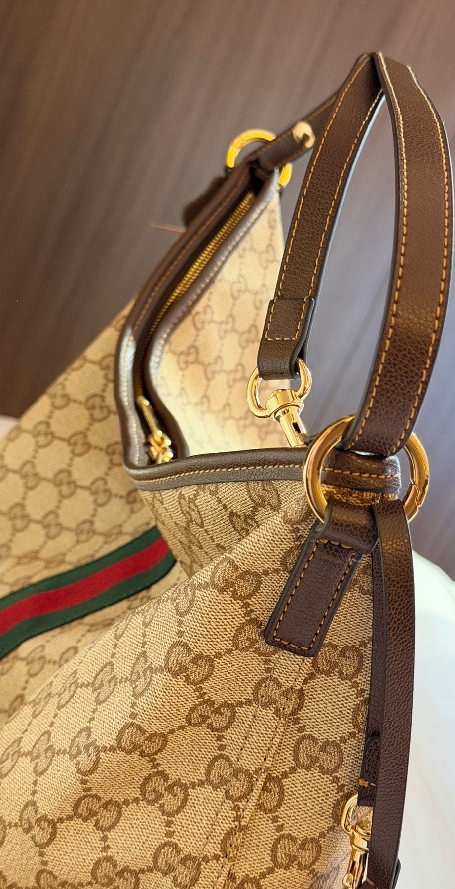 Gucci GG Monogram Striped Tote with Pouch — side