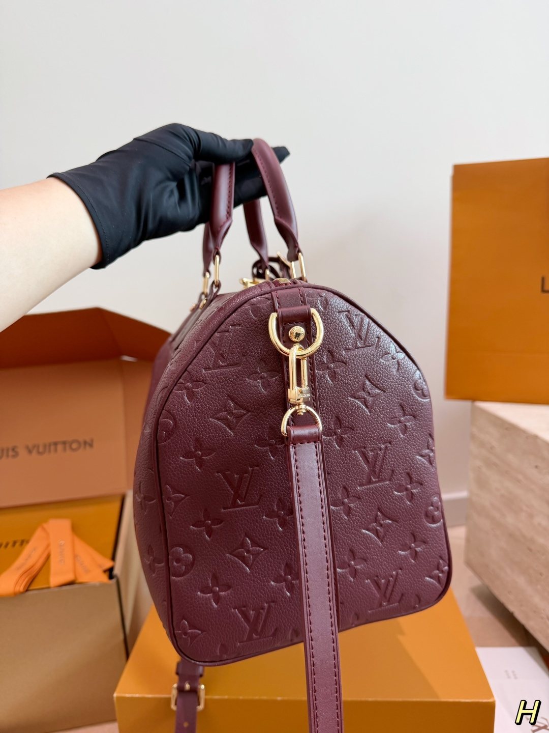 Louis Vuitton Speedy Soft Lucky Burgundy Monogram Bag — side