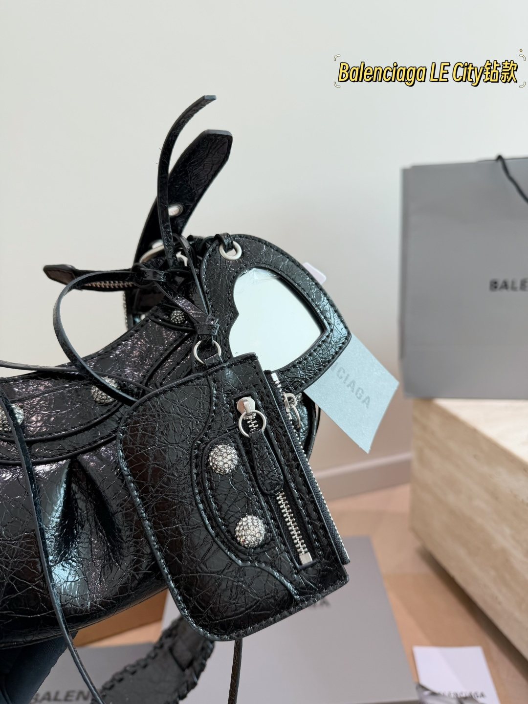 Balenciaga Le Cagole Jeweled Crescent Shoulder Bag — detail