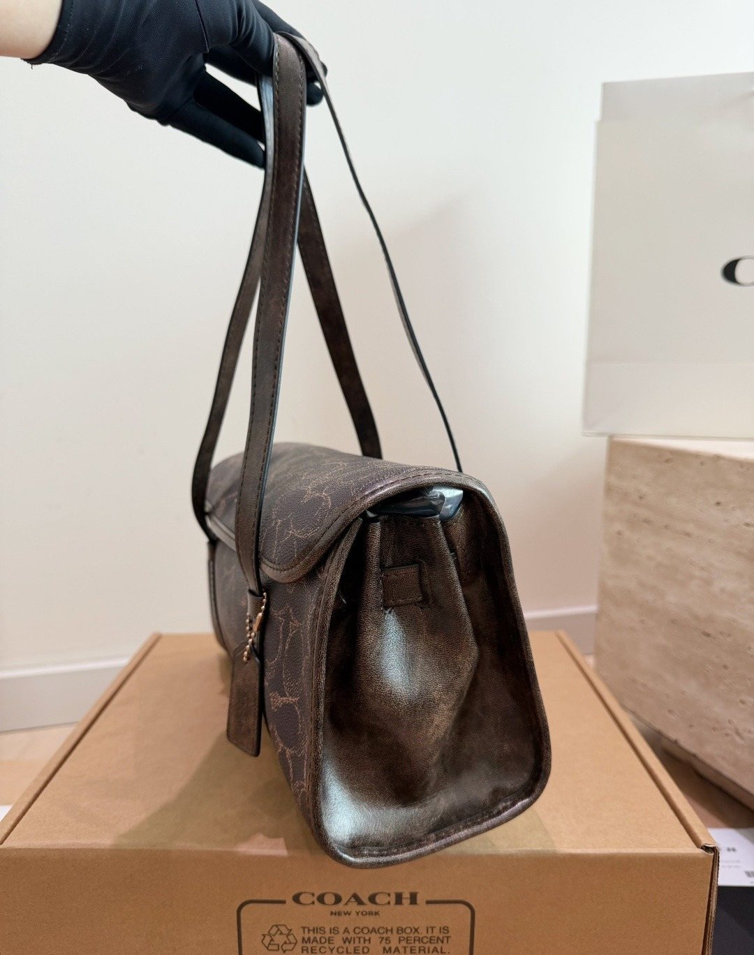 Coach Bridget Rounded-Flap Baguette Shoulder Bag — side