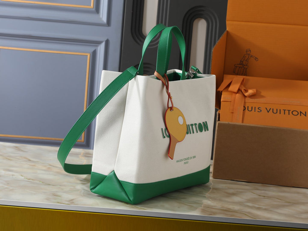 Louis Vuitton Shopper Tote with Green Trim — side