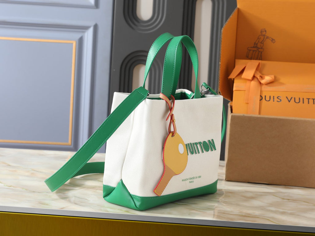 Louis Vuitton Shopper Tote with Green Trim — side
