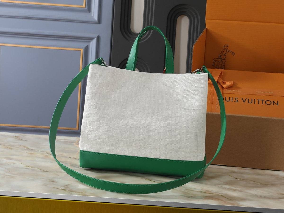 Louis Vuitton Shopper Tote with Green Trim — back