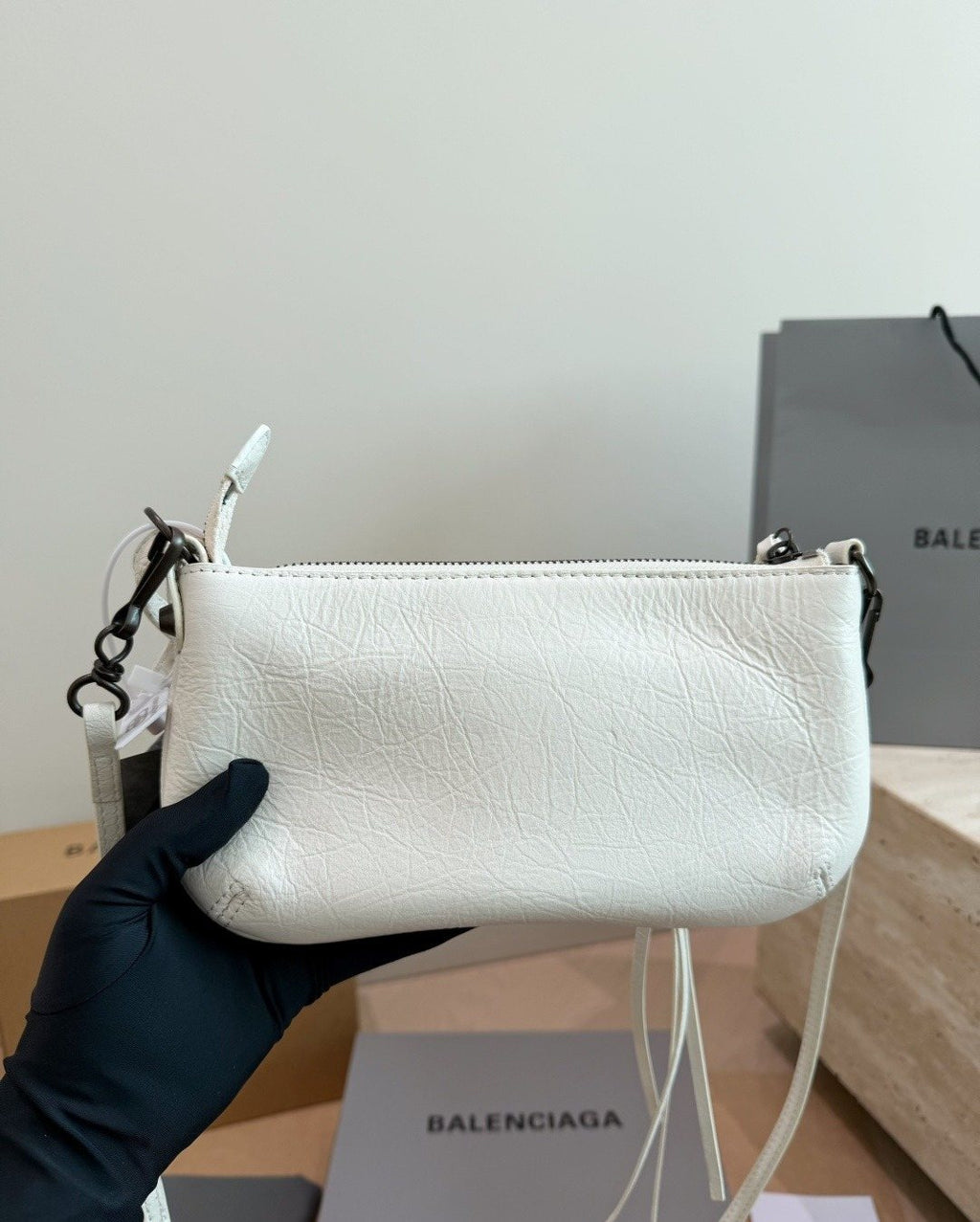 Balenciaga Studded Shoulder Bag with Long Zipper Ties — back