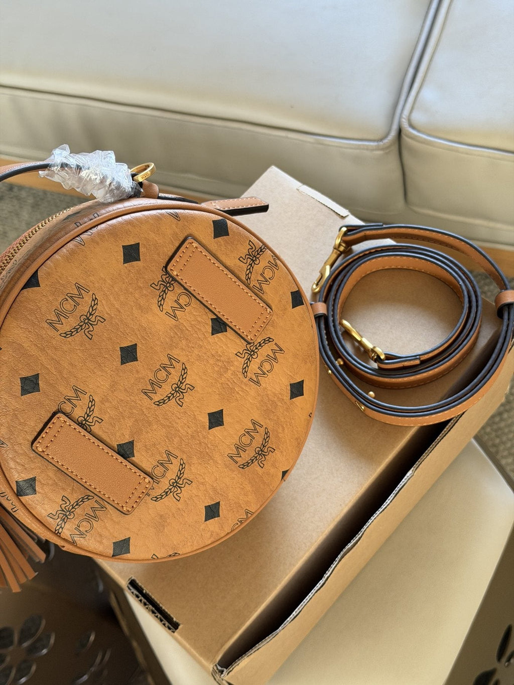 MCM Studded Round Top Handle Bag — back