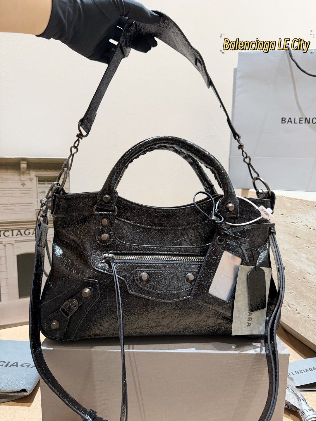 Balenciaga Studded Moto Satchel — front