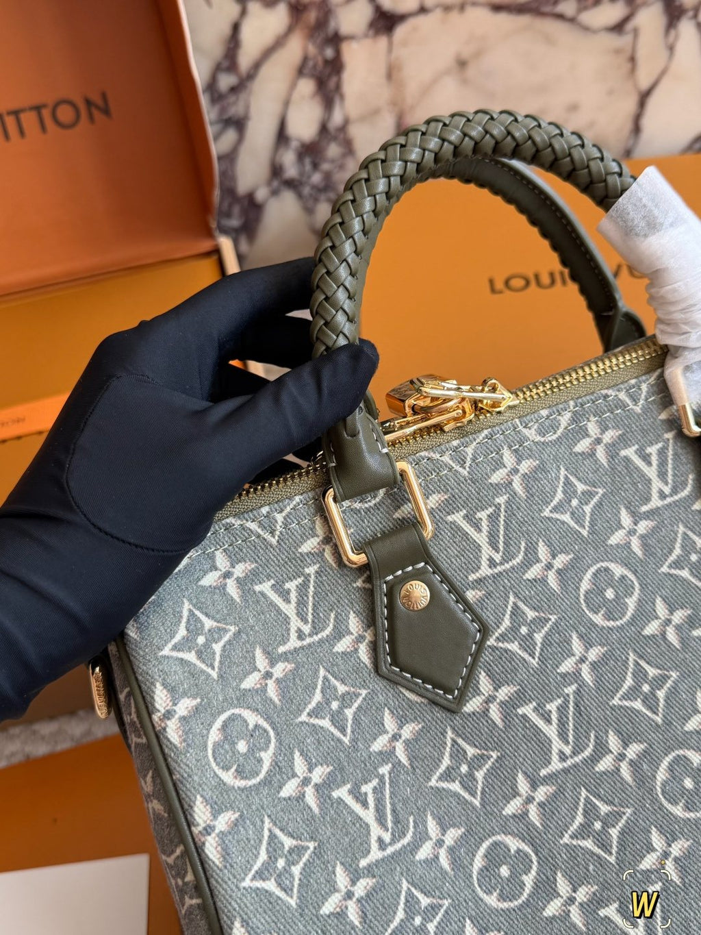 Louis Vuitton Speedy Sage Green Monogram Duffel Bag — detail